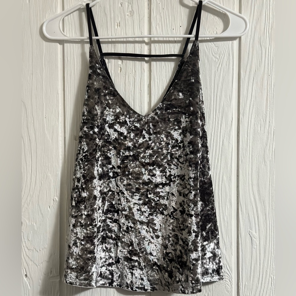 Metallic Silver Velvet Tank Top
